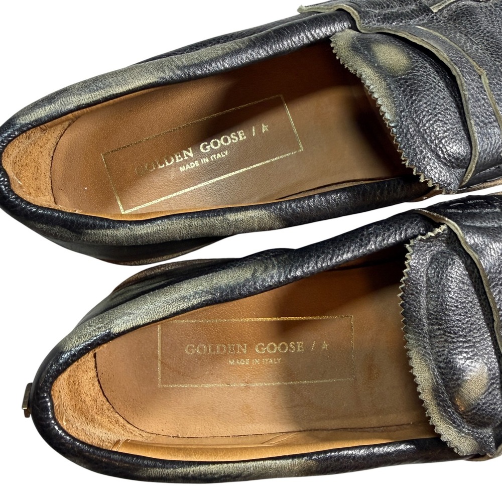 Golden Goose Jerry Leather Penny Loafer Size 41 Black Distressed Made in Italy - Picture 5 of 11